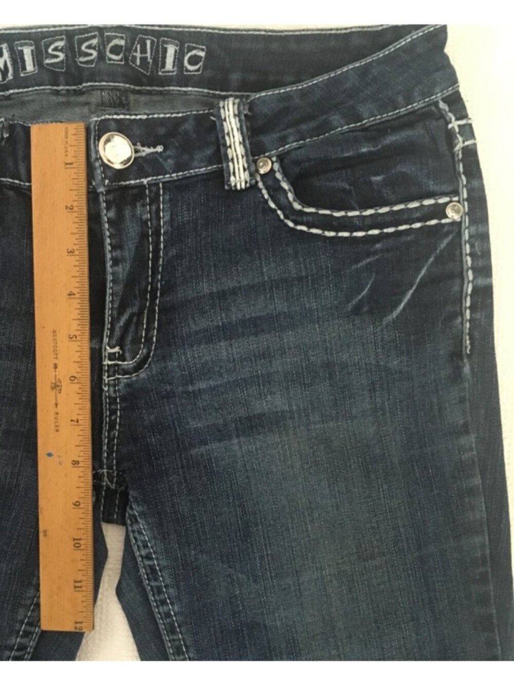 Miss Chic Jeans Size 13 Blue Embellished Mid rise Bootcut Cross Pockets - Picture 12 of 15